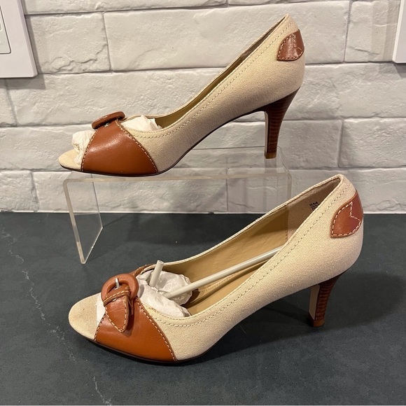 NEW Worthington sz 8 tan and brown spectator peeptoe pumps - Picture 6 of 16
